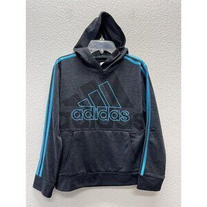 ADIDAS Sweatshirt Hoodie Youth MEDIUM Black Blue Pullover Hood Top Shirt